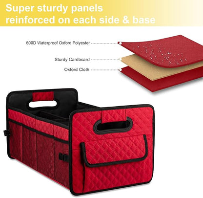 JiatuA Car Trunk Organizers and Storage for SUV, Collapsible Multi Compartment Container Box Adjustable Car Accessories for Women Men, Red