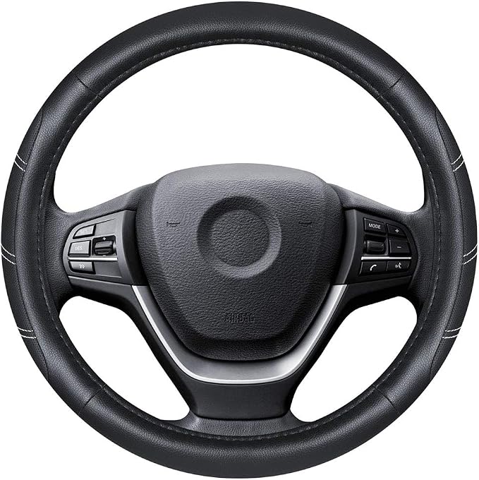 Elantrip Leather Steering Wheel Cover 15 1/2 to 16 inch Universal Large Soft Grip Breathable for Car Truck SUV Jeep Anti Slip Black