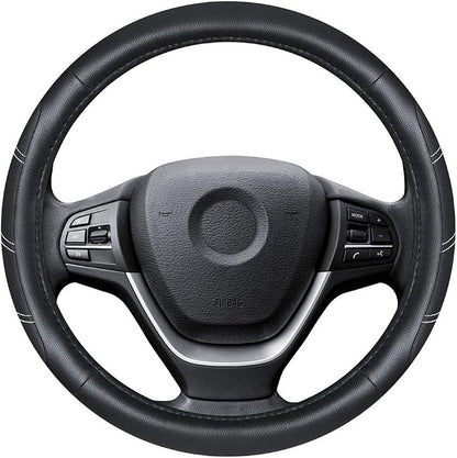 Elantrip Leather Steering Wheel Cover 15 1/2 to 16 inch Universal Large Soft Grip Breathable for Car Truck SUV Jeep Anti Slip Black