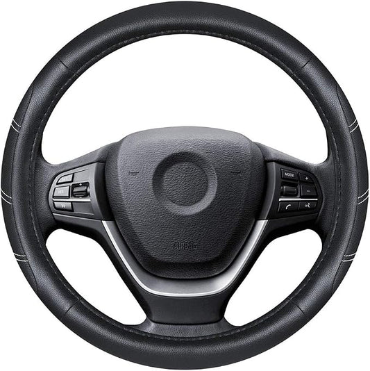 Elantrip Leather Steering Wheel Cover 15 1/2 to 16 inch Universal Large Soft Grip Breathable for Car Truck SUV Jeep Anti Slip Black