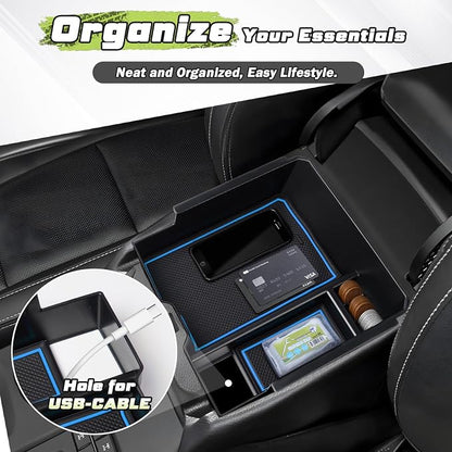 Sunsdrew Center Console Organizer Compatible with 2024-2026 Ford Ranger, Armrest Storage Box Insert with 2 Color Mats, Ford Ranger Accessories - ONLY FIT Electric Handbrake Version