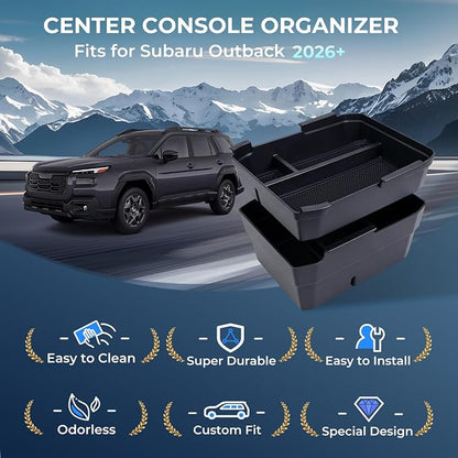 Double Layer Center Console Organizer Tray Storage Box for Subaru Outback, Interior Accessories Armrest Insert Tray for 2026 Outback, Black