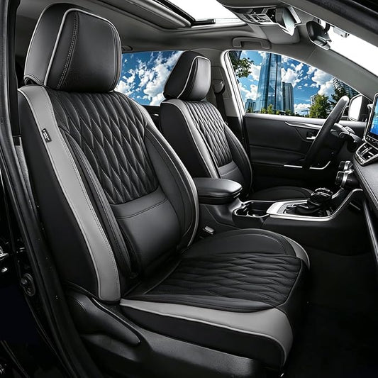 Car Seat Covers , Luxury Breathable Waterproof Faux Leatherette Car Seat Covers Cushion Protectors with Lumbar Support, Car Seat Cushion, Universal Fit Most Cars (Black-Gray, Front Seats - 2 PCS)