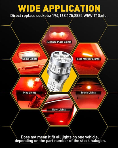 AUXITO Latest 194 LED Bulbs Red, Canbus Error Free 168 2825 T10 W5W LED Bulb for Car Dome Door Map Courtesy Trunk Cargo License Plate Exterior Lights, Pack of 2