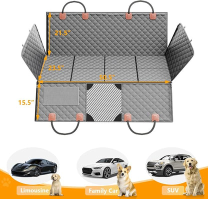 PETICON Back Seat Extender for Dogs, Hard Bottom Dog Car Seat Cover - Supports 400lbs, Rear Seat Pet Cover with Mesh Window, Waterproof Dog Hammock for Car SUV