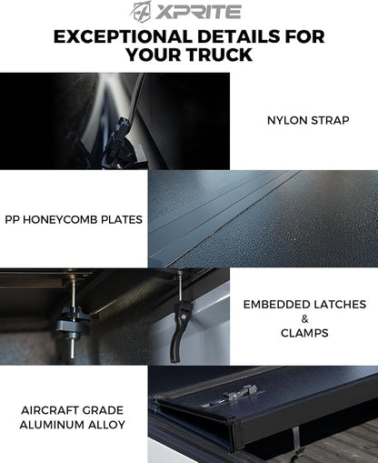 Xprite FRP Hard Quad Fold Truck Bed Tonneau Cover Compatible with 2007-2026 Chevrolet Silverado/GMC Sierra 1500 Fleetside 4-Folding Chevy Bed Cover 5.8FT (69.6"), Excludes Classic Body