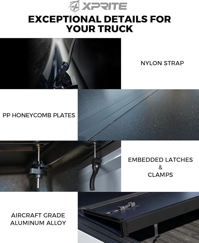 Xprite Hard Folding Truck Bed Tonneau Cover Compatiable with 2007-2026 Chevy Silverado & GMC Sierra 1500 5.8 FT Short Box((Excl. 07 Classic), Tri Fold Style
