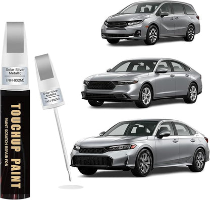 Solar Silver Metallic(NH-932M) Car Paint Touch Up Pen Compatible with Honda,2-In-1 Color Accurate Touch Up Car Scratch Repair Paint Match Honda Series Automotive Scratch Remover for Nicks & Chips Repair