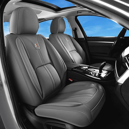 Huidasource Gray Seat Covers Luxury Nappa Leather, Car Seat Cover with Velcro Adjustable, Airbag, Lumbar Support, Cooling and Heating, Seat Covers for Universal Fit for Most Cars SUV Trucks, Gray