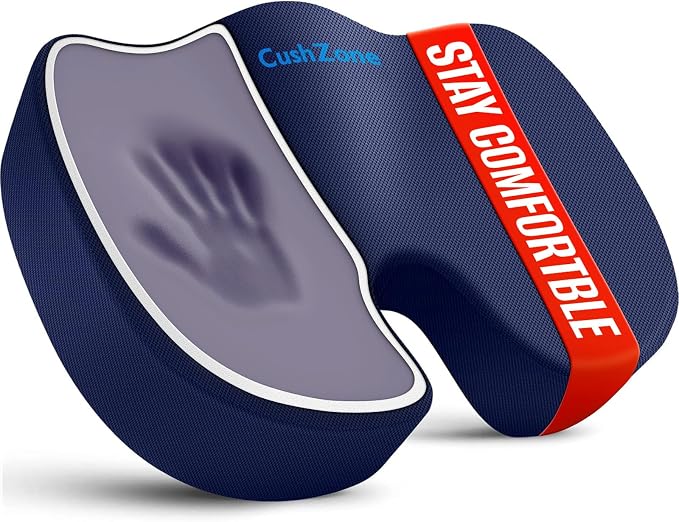 CushZone Office Chair Cushions, Memory Foam Coccyx Cushion for Tailbone Pain Office Chair Car Seat, Sciatica, Coccyx, Lower Back Pain Relief (Blue)