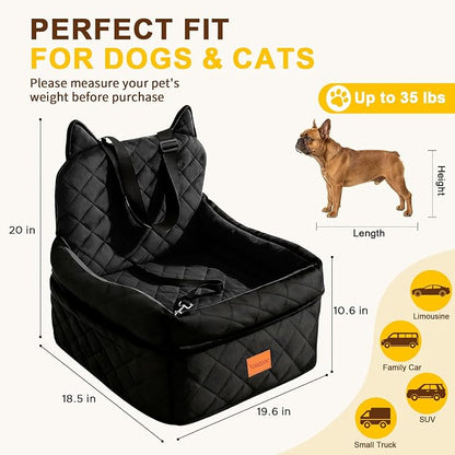 Dog Booster Car Seats for S/M Dogs Up to 35lbs,Pet Car Seat/Travel Bed with Washable&Removable Cover,Storage Pockets,Dog Safety Belt and Elevated Cushion Fits in Front/Back Seat