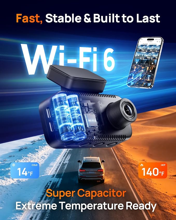 70mai A810 Lite 4K Dash Cam Front and Rear, 5GHz Wi-Fi 6 DashCam, Car Camera 4G LTE Remote Access, GPS Tracking, HDR Night Vision, 24H Parking Mode, Voice Control, Emergency Lock, Loop Recording