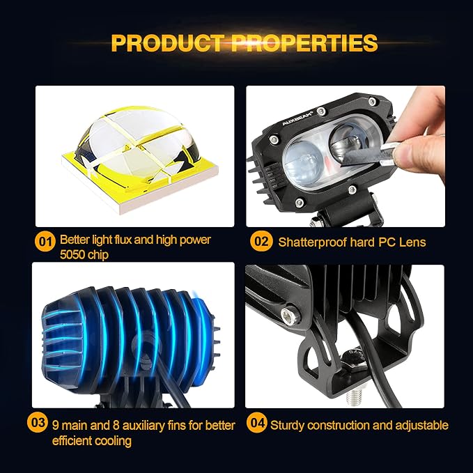Auxbeam 4in 60W LED Pod Light for Truck, Super Bright Spot Beam 2Pcs Cube Offroad Light Bar for ATV UTV SUV Boat Jeep