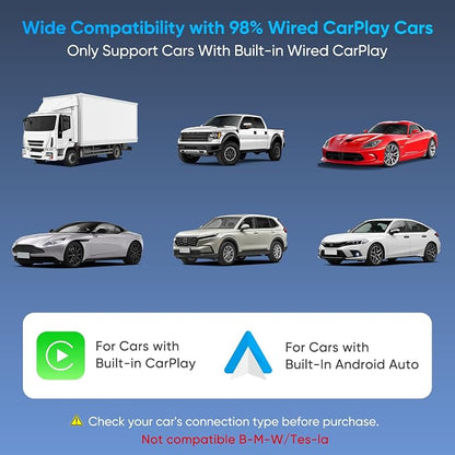 Upgraded Wireless CarPlay Adapter, 3-in-1 Wireless Carplay & Android Auto& Video Adapter, Support Netflix YouTube Support TF Card, Plug & Play, USB Type C, USB Type A Compatible with iPhone & Android