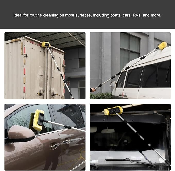 10.2" Car Wash Brush Head, Flow-Thru Auto Camper Cleaning Brushes with Soft Bristle, Universal Detailing Brush Head for Vehicle Boat Exterior Washing, Car Accessories (Yellow)