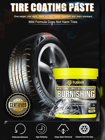 Car Tire Shine with Sponge, 10.5oz/300g Tire Coating & Polishing Paste, Upgraded Long-Lasting Tire Reshine Paste for Cars Trucks Motorcycles RVs & More, Quick Glossy Effect