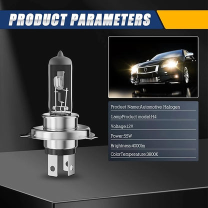 9003/H4 Halogen Headlight Bulb,3800K, 4000 Lumens,12V 55W Standard Halogen Light Bulb,Head Light Bulbs for Car,High Brightness Headlight Bulb,Headlight Bulbs High and Low Beam,Pack of 2