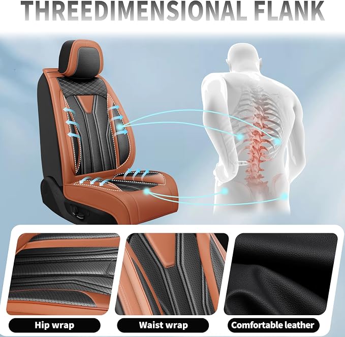 Fit Wagoneer Car Seat Covers for Jeep Wagoneer 2022-2025 2026 -Full Set Premium Leather, Waterproof & Breathable，All-Weather Seat Cushion Protecto & Airbag Compatible, 2 Front Seat Brown&Black