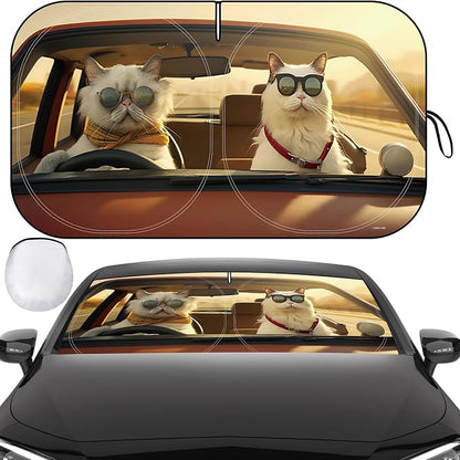 Windshield Sun Shade, Car Sun Shade Windshield, Reflector Sunshade Offers Ultimate Protection for Car Interior, Reflective Polyester Blocks Heat for Sedans, Mini SUVs, Hatchbacks - 57 x 31.5 inches