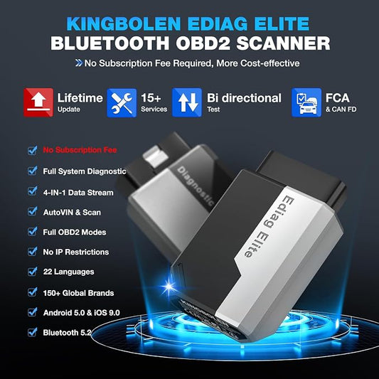 Ediag Elite KINGBOLEN Bluetooth OBD2 Scanner, Lifetime NO Cost Update Bidirectional Scan Tool for iOS & Android, Wireless Full System Car Diagnostic Scanner, 15+ Reset Service, CANFD, FCA AutoAuth