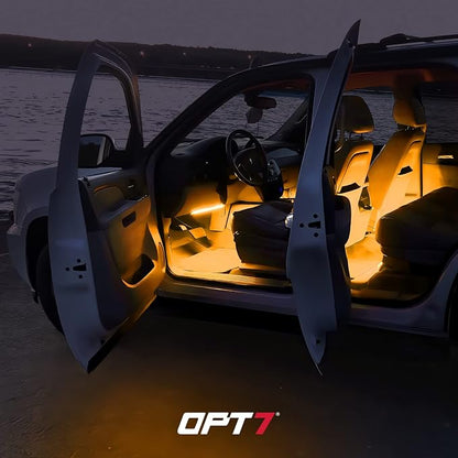 OPT7 Aura Interior Car Lights with Remote Control, 12V Music Sync Inside Ambient Lighting Kit, RGB Multicolor Under Dash Accessories, Neon Decoration Gifts, 4pc Single LED Strip