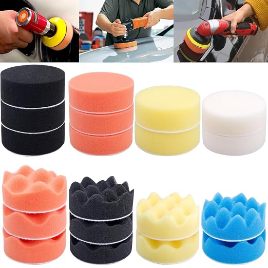 Augshy Polishing Pad, 31 Pcs 3 Inch Polishing Pad Kit, 3 Inch Buffing Pads for Drill Adapter Car Auto Polisher