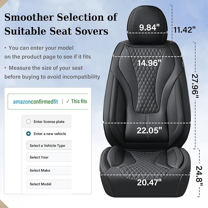 Coverado Waterproof Nappa Leather Car Seat Covers, Automotive Seat Covers，Front Car Seat Cushion & Car Seat Protector, Black Seat Covers Universal Fit for Most Cars, SUVs, Trucks
