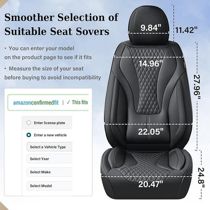 Coverado Waterproof Nappa Leather Car Seat Covers, Automotive Seat Covers Fullset, 5 Seat Car Seat Cushion & Car Seat Protector, Black Front and Rear Covers Universal Fit for Most Cars, SUVs, Trucks