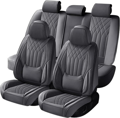 Full Coverage Car Seat Covers Full Set Waterproof, Luxury Leather Automotive Seat Covers Car Seat Protector, Front & Rear Seats Cover Sets Universal Fit for Most Vehicles Sedans SUVs, Gray