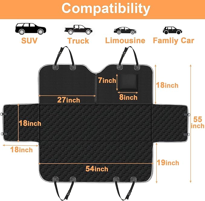 Mancro Dog Hammock for Car, 2026 Upgraded 600D Heavy Duty Waterproof & Scratch-Resistant Dog Car Seat Cover, Back Seat Pet Cover for Dogs with Sedan, Trucks and SUVs, Standard, Black All