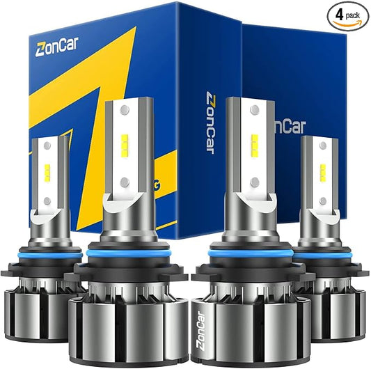 9005/HB3 9006/HB4 LED Bulbs Combo, 24000LM 6500K Cool White Super Bright, Turbo Cool Fan, Pack of 4