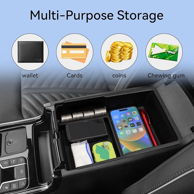 smabee Center Console Organizer Compatible with Kia Sorento 2021-2025 2026 Armrest Storage Box ABS Storage Tray Interior Car Accessories Black