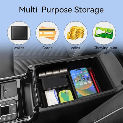 smabee Center Console Organizer Compatible with Kia Sorento 2021-2025 2026 Armrest Storage Box ABS Storage Tray Interior Car Accessories Black