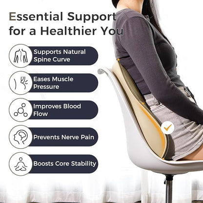 Coverado Lumbar Support Pillow for Car, Ergonomic Memory Foam Back Pillow for Office Chair, Back Cushion for Back Pain Relief, PU Leather Car Lumbar Support for Driving Seat - Beige
