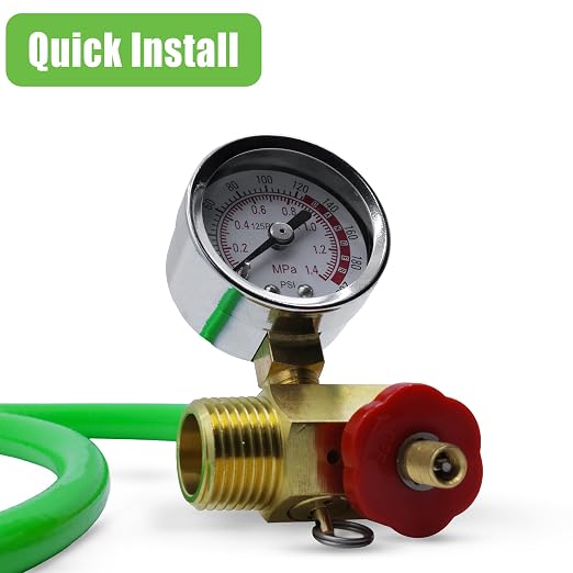 Grip Air Tank Assembly Kit - 4 ft Air Hose with 1/4" NPT Tire Chuck, Brass Manifold, 0-200 PSI Gauge - Safety Bypass Valve - Manual Override - On/Off Air Adjustment (PVC)