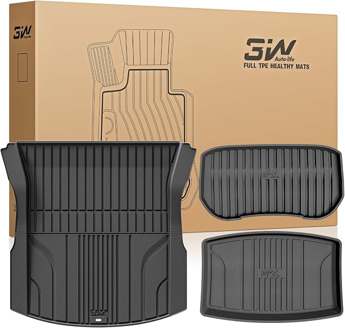 3W Cargo Liner Fit for 2024 2025 2026 Tesla Model 3 Highland, Trunk Mat Set, Custom Fit, TPE, All Weather Waterproof, Car Accessories, Black