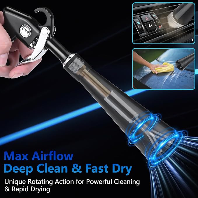 Preciva Tornado Blow Gun, Air Duster for Interior Seats, Headliner, AC Vents, Crevice Cleaning, High-Pressure 60-160PSI (0.6-0.92MPa), 1/4" Quick Connect, Includes 2 Nozzles & 2 Connectors