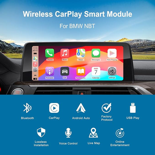 Wireless CarPlay Android Auto Adapter Decoder Retrofit Kit Fits BMW 2012-2016 Year X3 X4 X5 X6 MINI & 1-7 Series with NBT System, Supports Airplay Mirror Link/Camera/USB Drive/Navigation etc