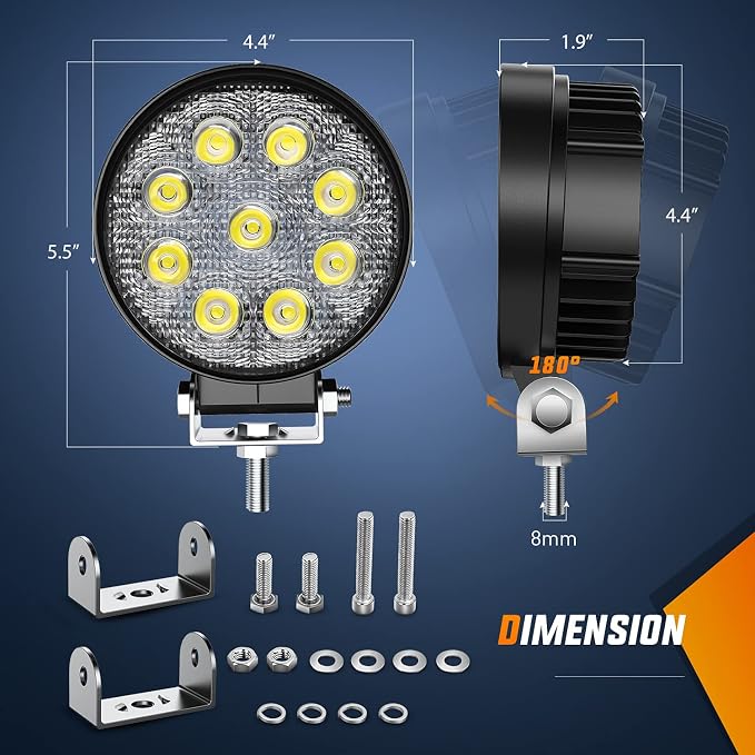 Nilight - NI16E-27W Led Light Bar 2PCS 4.5" 27w 3000LM Round Spot Light Pod Off Road Fog Driving Roof Bar Bumper for Jeep,SUV Truck , Hunters, 2 years Warranty