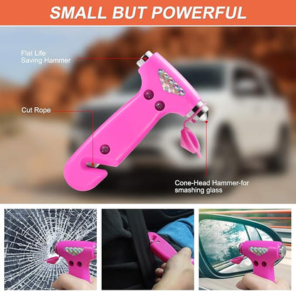 THINKWORK Car Emergency Kit for Teen Girl and Lady's Gifts, Pink Emergency Roadside Assistance kit with 10FT Jumper, First Aid Kit, Safety Hammer, Tow Rope, and More Ideal Pink Car Accessories Tool