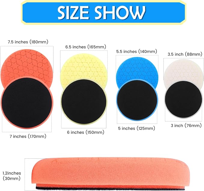 IPELY 6 Pcs 5 Inch Buffing Pads, Polishing Pads 5.5 Inch 140 mm Face for 5 Inch 125mm Base Plate Compounds, Buffer Pads for Polishing and Waxing