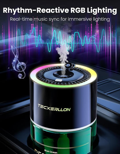 TECXERLLON Smart Car Air Freshener Diffuser with Star Light, 120ml Essential Oil, Auto On/Off, 4 Mist Modes, Long Lasting Rechargeable Aroma Diffuser Aromatizante Para Carro for Home, Office-Ocean