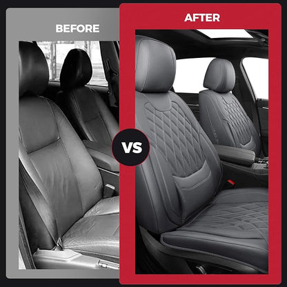 FREESOO Front Car Seat Covers - Luxury Breathable Waterproof Faux Leather Car Seat Cushion Protectors with Lumbar Support, Universal Fit for Most 5 Seats Vehicles, Sedans, Hatchbacks, and Trucks, Gray