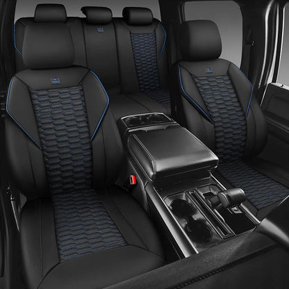 CAR PASS 3D Foam PU Leather Car Seat Covers Full Set,Luxury Breathable Faux Leather Seat Covers for Car,Anti Slip Universal Fit for SUVs Vans Sedan Truck Auto,Armrest Airbag Compatible,Black and Blue