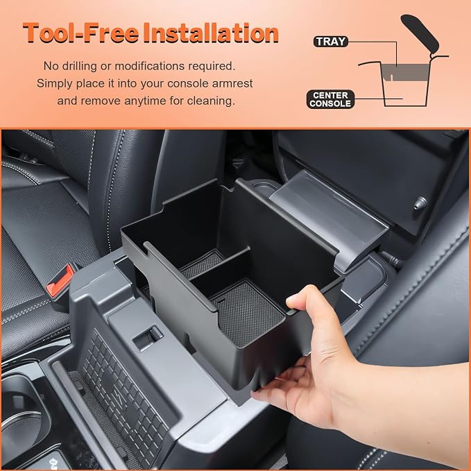 Ford Explorer 2020-2026 Console Organizer Tray, | Easy Access to Charging Port, Armrest Storage Box, Coin Holder & Rubber Mats, Black Trim