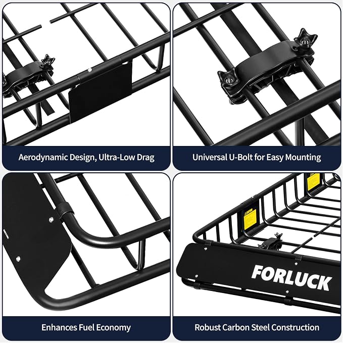 Forluck 54 x 34 x 6 Inch Universal 250 LBS Heavy Duty Roof Rack Cargo Carrier with Waterproof Bag, Extension Rooftop Cargo Carrier, Car Top Luggage Holder for SUV, Truck or RV Steel Construction