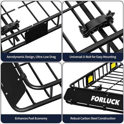 Forluck 54 x 34 x 6 Inch Universal 250 LBS Heavy Duty Roof Rack Cargo Carrier with Waterproof Bag, Extension Rooftop Cargo Carrier, Car Top Luggage Holder for SUV, Truck or RV Steel Construction