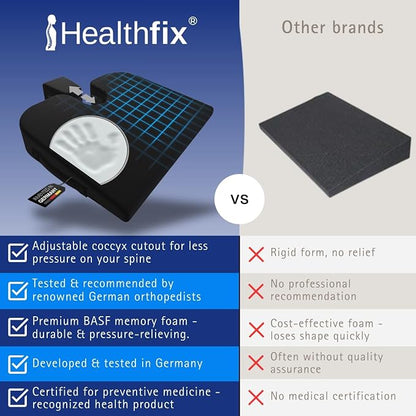 Healthfix® Wedge Seat Cushion - Orthopedic Memory Foam Seat Wedge for Office Chairs, Posture Support, Pressure Relief for Back/HIPS/Tailbone - Soft (99-150 lbs)