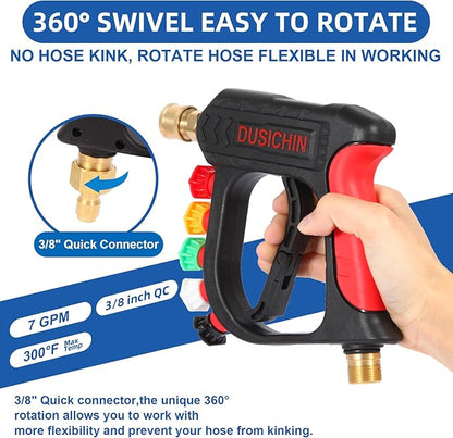 DUSICHIN Foam Cannon Short Pressure Washer Gun 1/4 Inch Quick Connector,Car Wash Foam Gun with 5 Pressure Washer Nozzle Tips 3/8'' Swivel Quick Connector,Additional Orifice Nozzle 1.04mm Car Washing