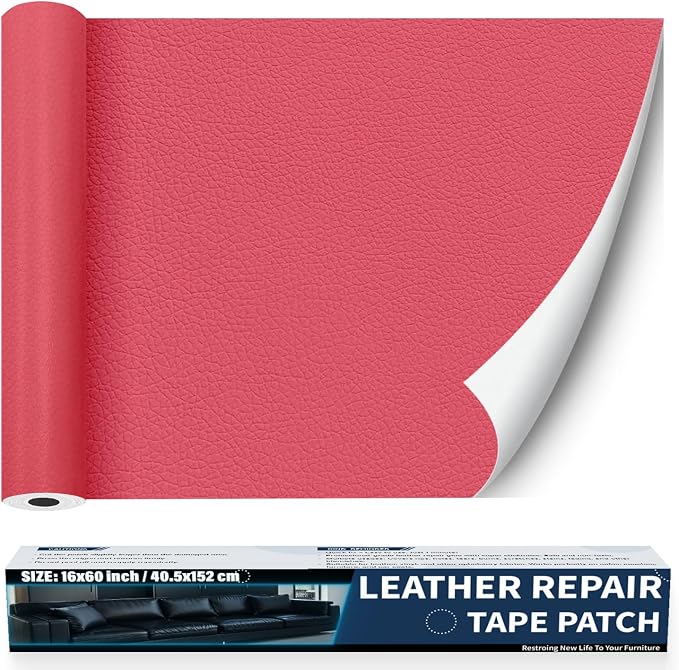 Zenyao Leather Repair Patch Tape - Self Adhesive Leather Repair Kit for Car Seat Furniture, Heavy Duty Vinyl Repair Patch for Couch Sofa, Waterproof Fix for Tears, 16x30 Inch Roll, Hot Pink